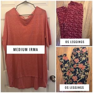 LuLaRoe Irma with 2 pair of OS Leggings
